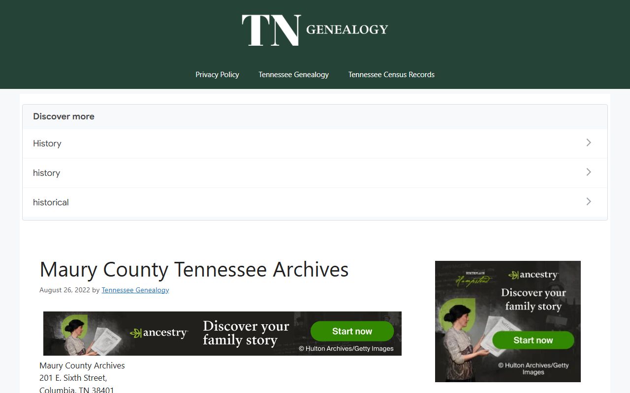 Columbia obituary records from Maury County Archives