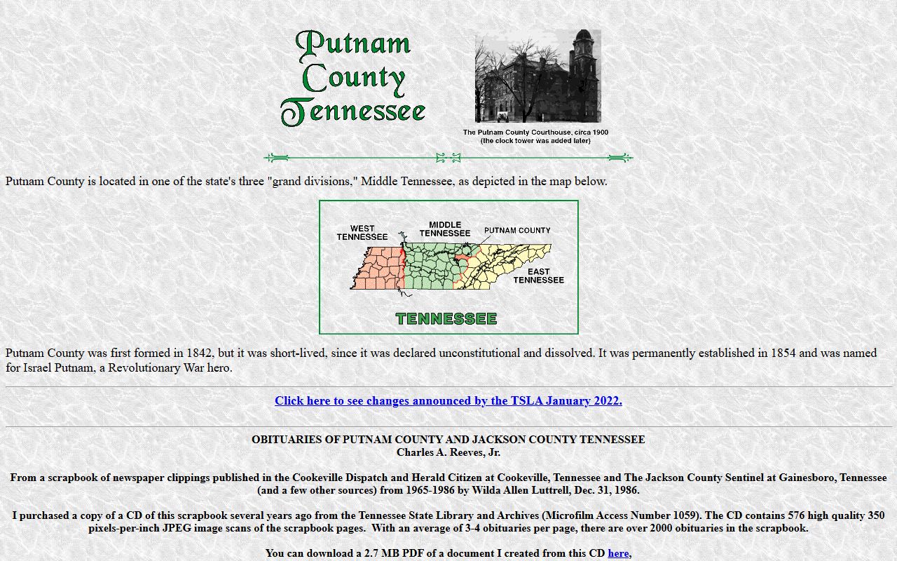Cookeville obituary records at Putnam County TNGenWeb
