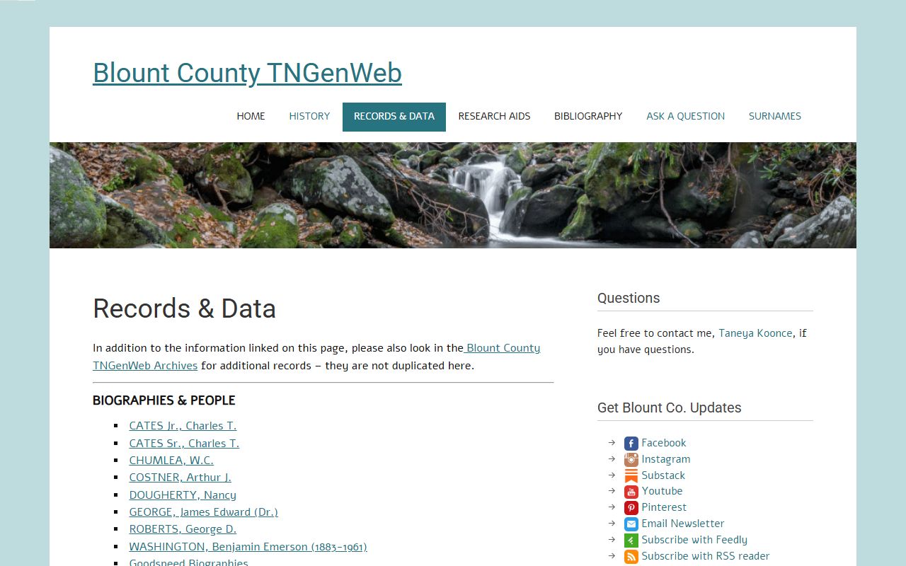 Blount County obituary records image from county records data