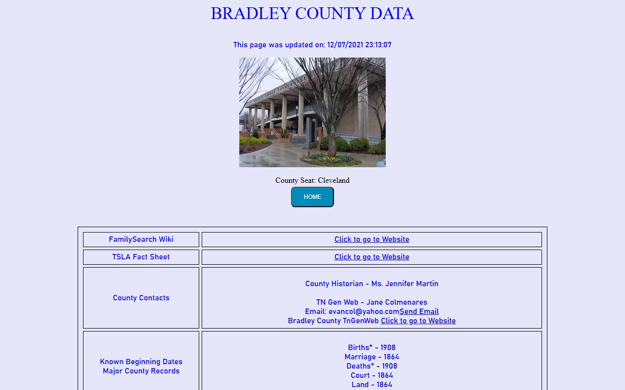 Bradley County obituary records image from the Tennessee Genealogical Society county page