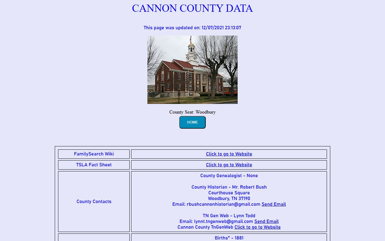 Cannon County obituary records image from the Tennessee Genealogical Society county page