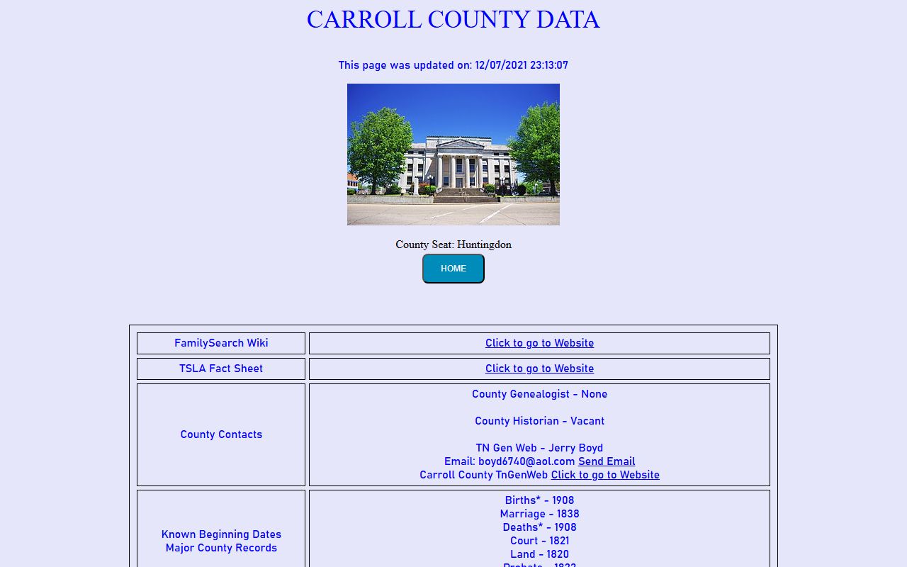 Carroll County obituary records on the Tennessee Genealogical Society county page