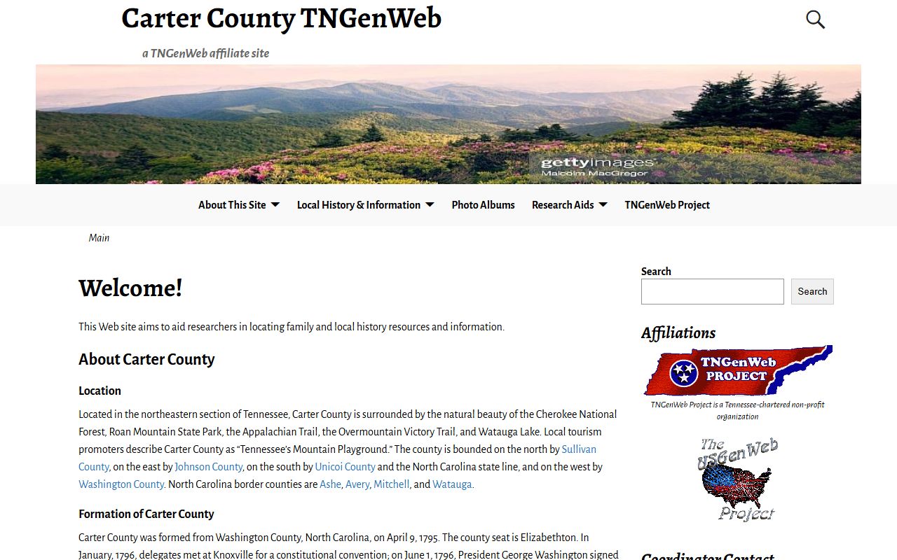 Carter County obituary records on the TNGenWeb county page