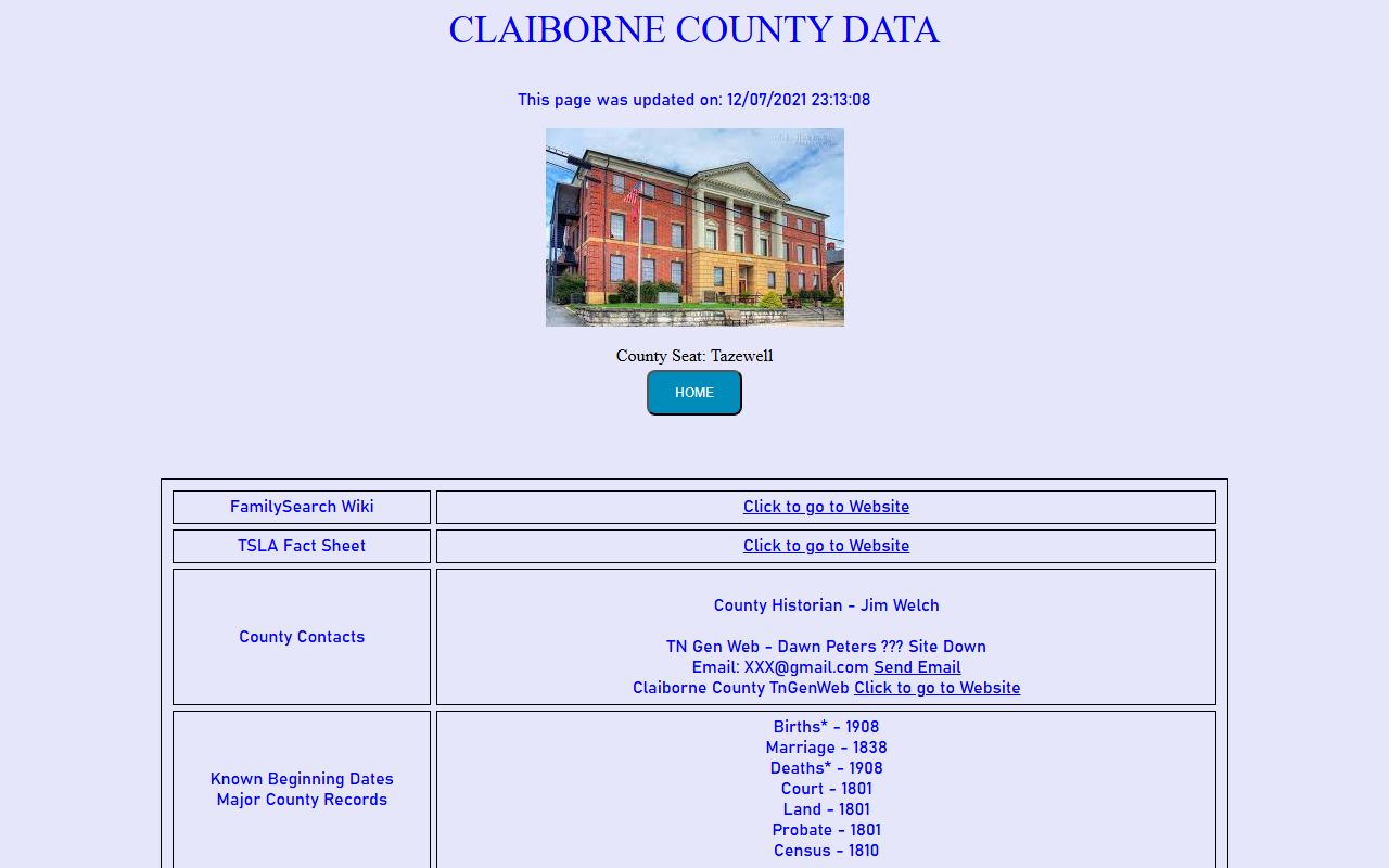 Claiborne County obituary records at Tennessee Genealogical Society county page