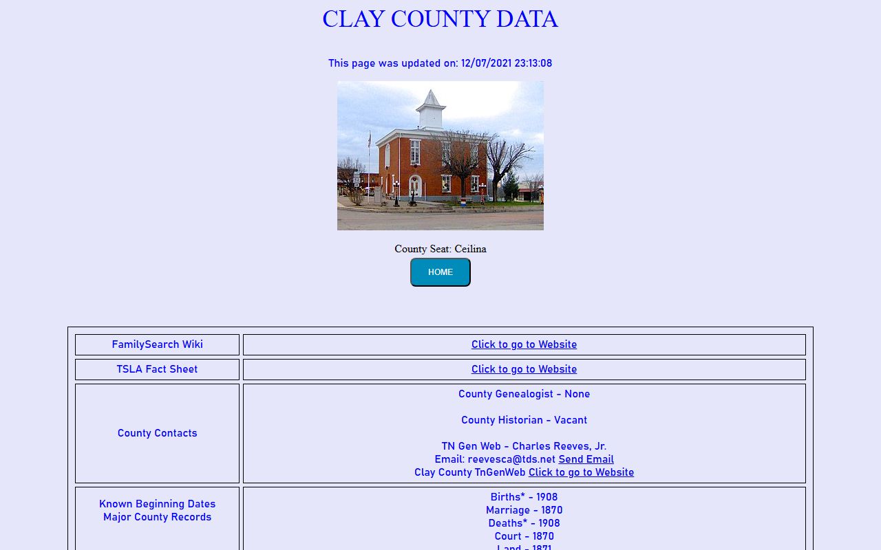 Clay County obituary records at Tennessee Genealogical Society county page