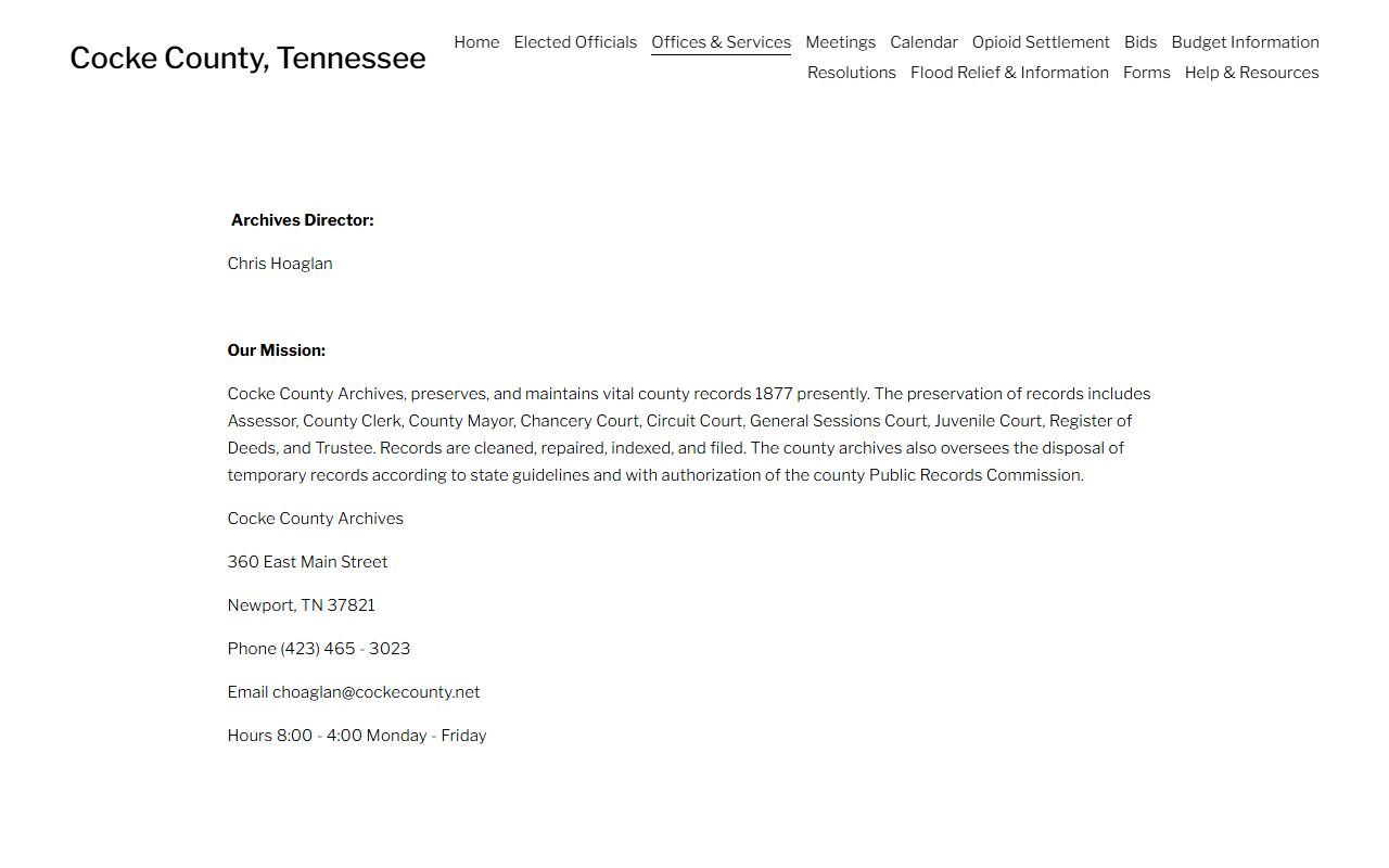 Cocke County obituary records at Cocke County Records Archives