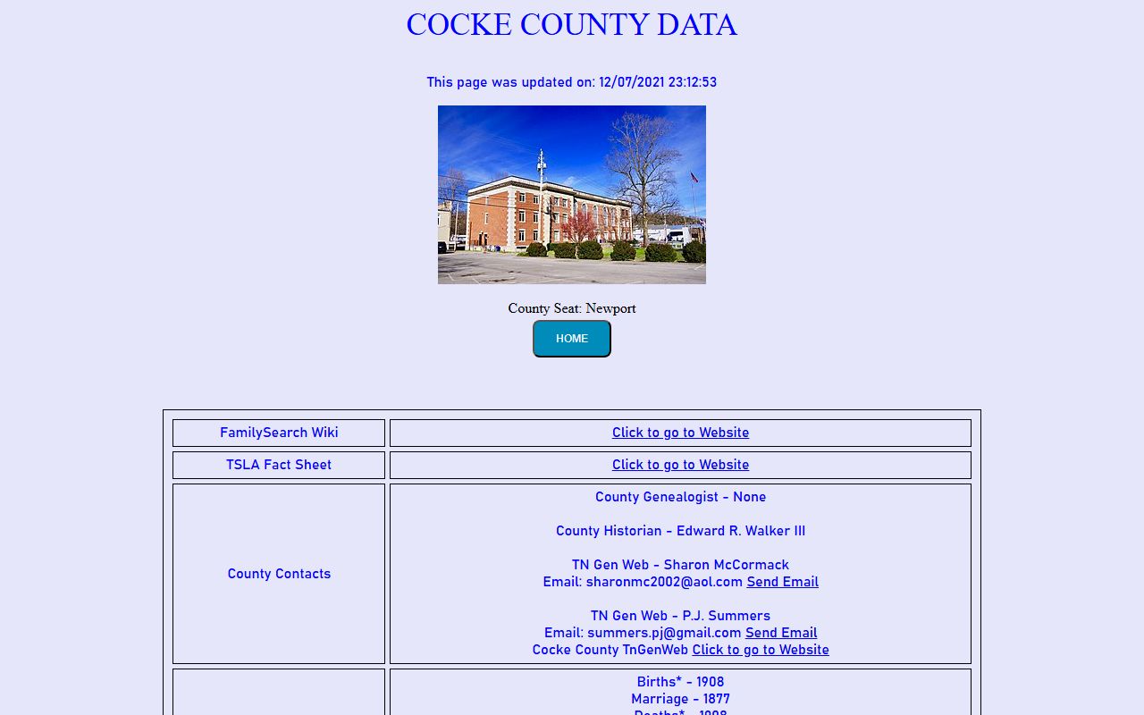 Cocke County obituary records at Tennessee Genealogical Society county page