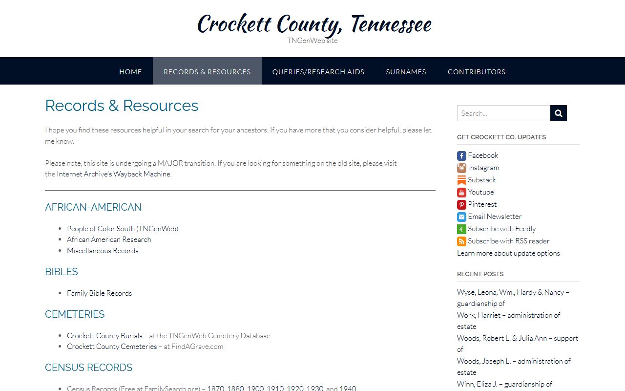 Crockett County obituary records on Crockett County TNGenWeb