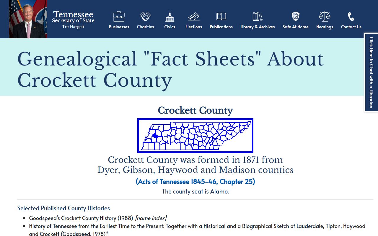Crockett County obituary records on TSLA fact sheet