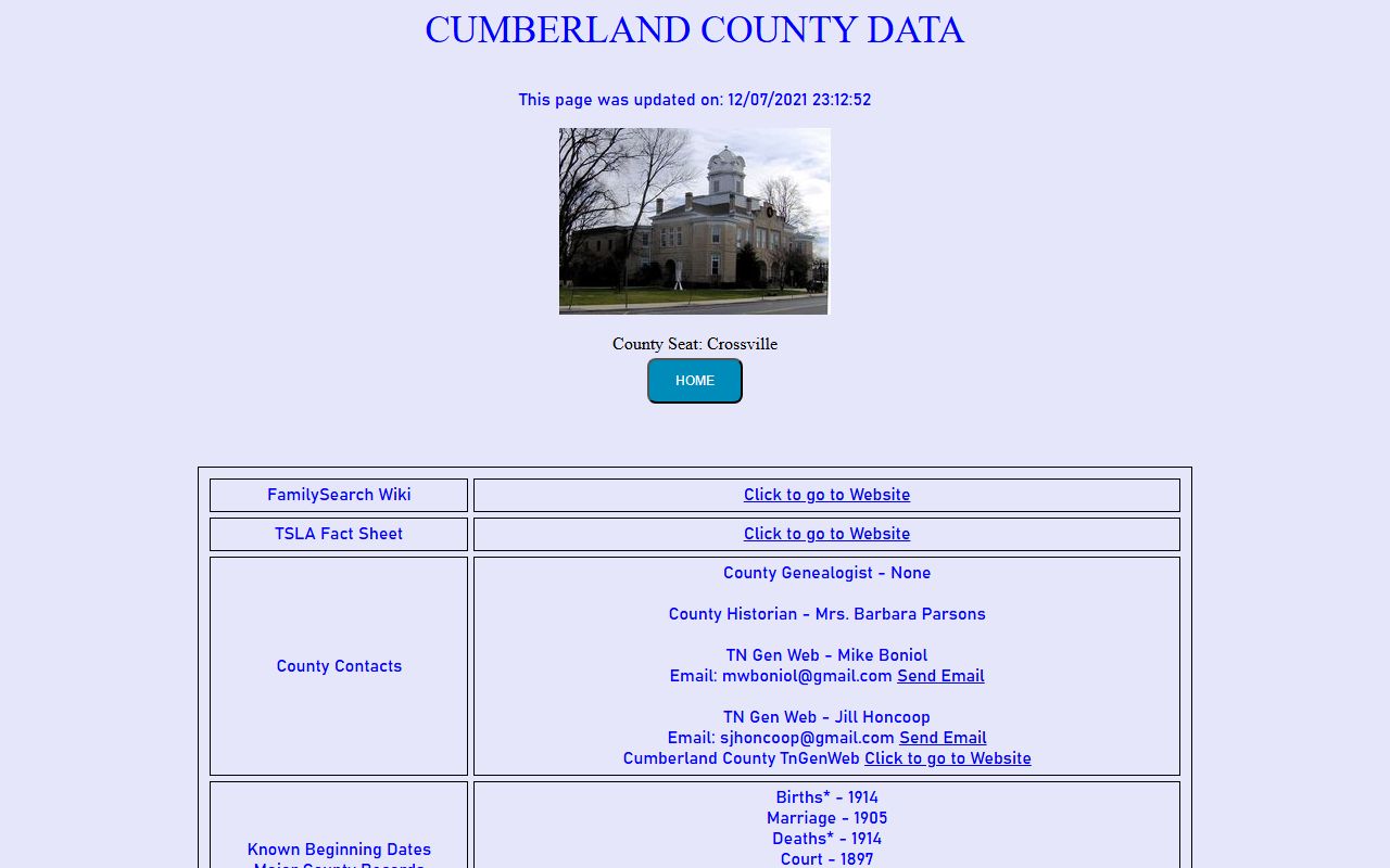 Cumberland County obituary records on Tennessee Genealogical Society county page