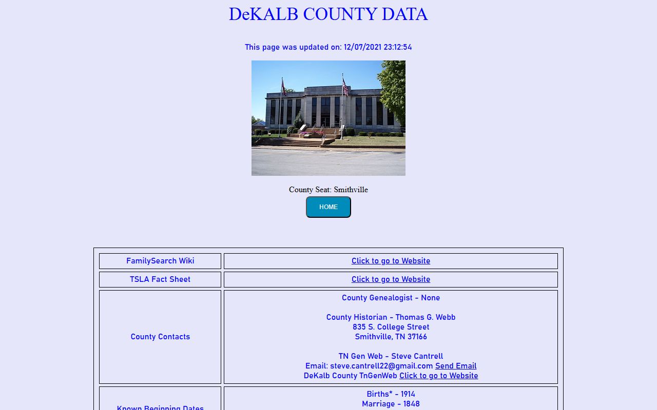 DeKalb County obituary records on the Tennessee Genealogical Society county page