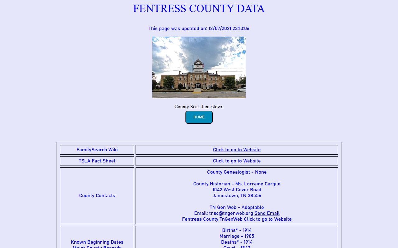 Fentress County obituary records image from the Tennessee Genealogical Society county page