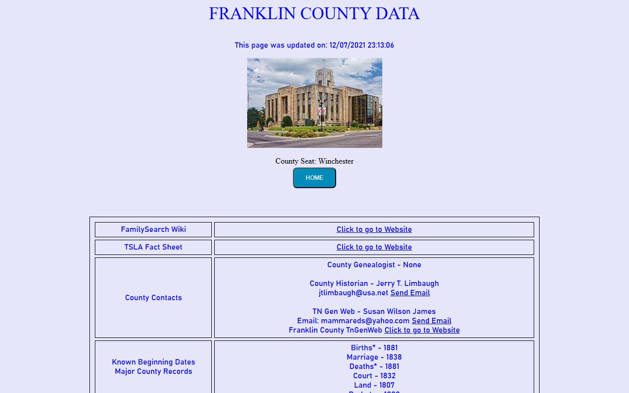 Franklin County obituary records image from the Tennessee Genealogical Society county page