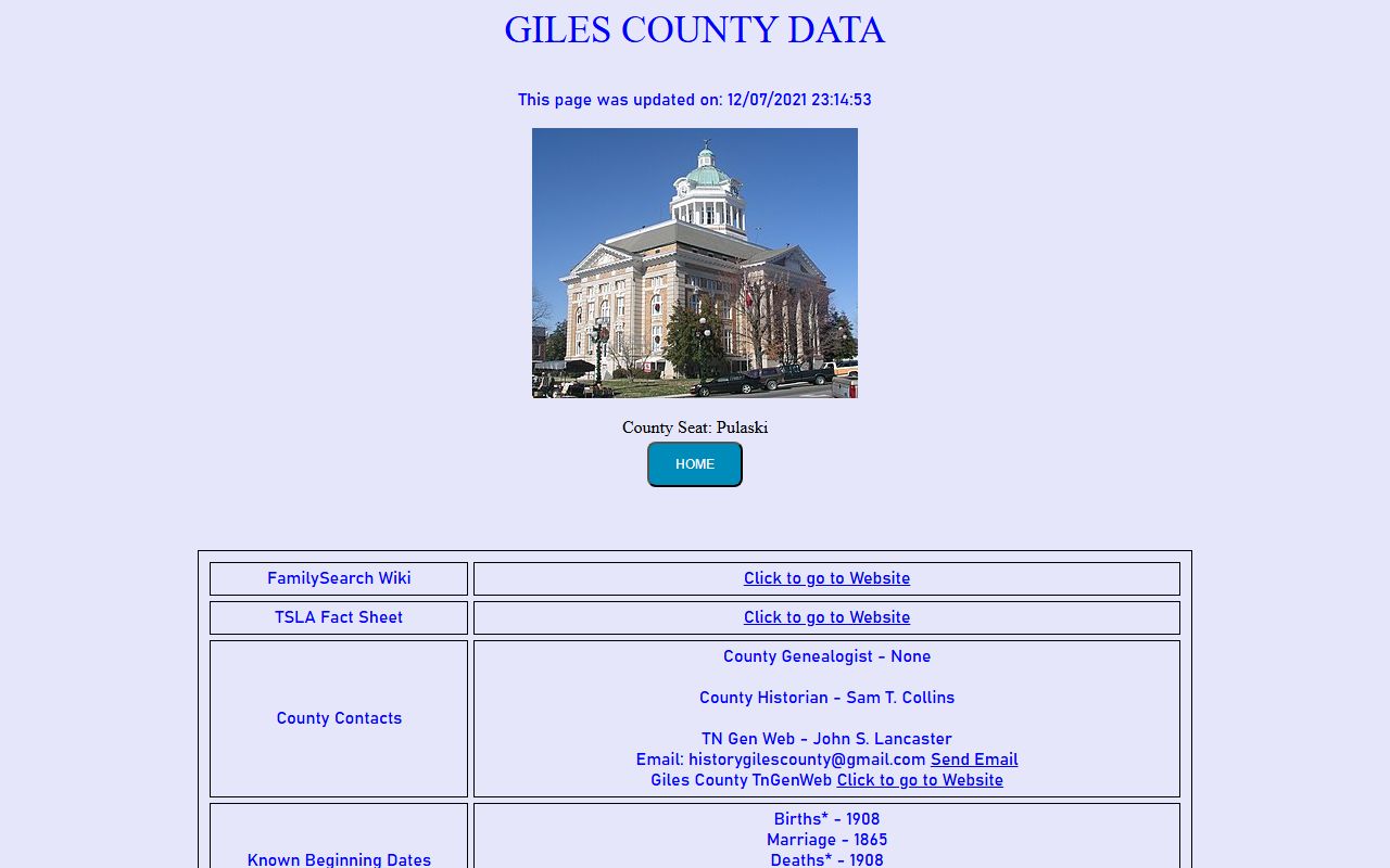 Giles County obituary records image from the Tennessee Genealogical Society county page