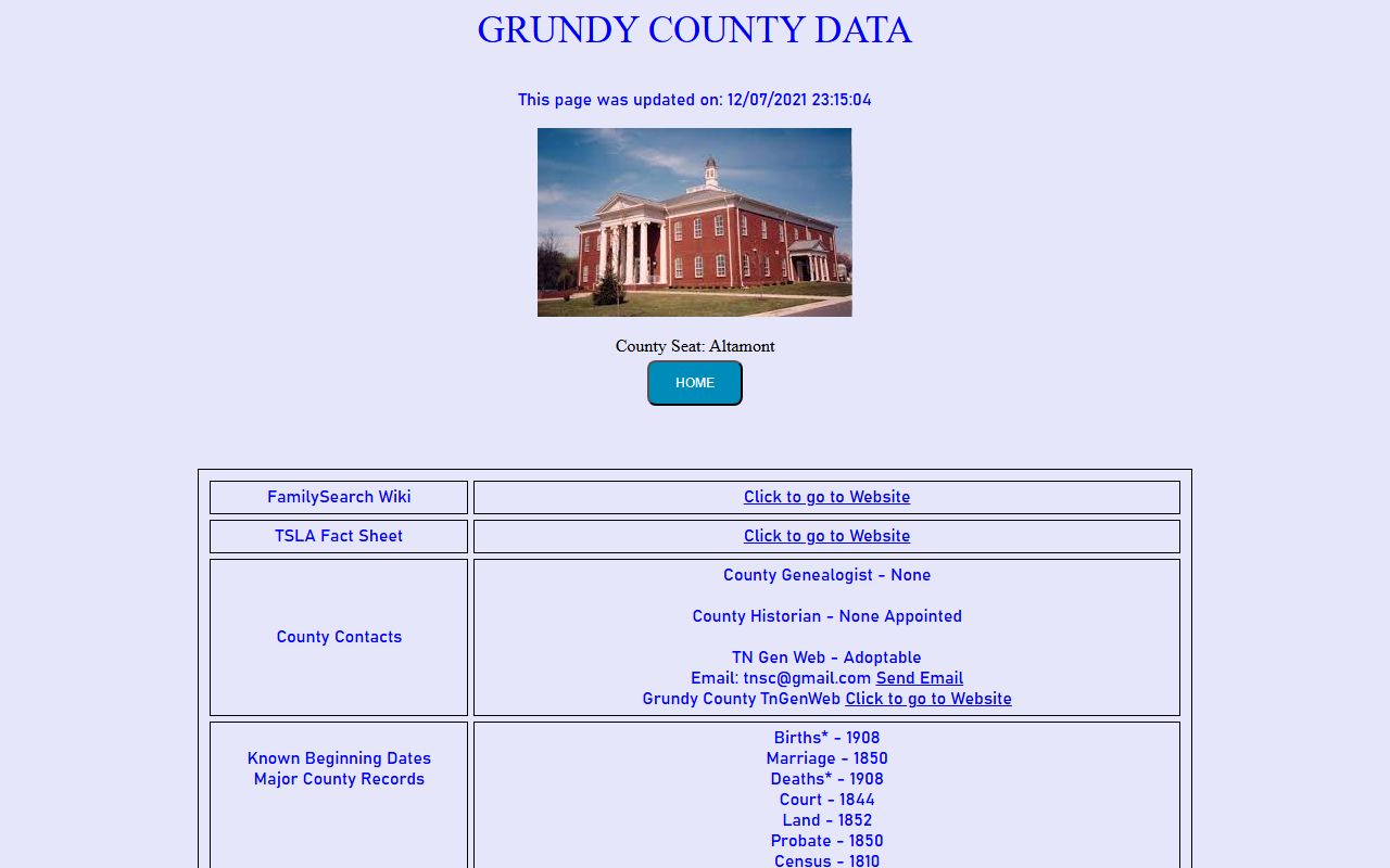 Grundy County obituary records at Tennessee Genealogical Society county page