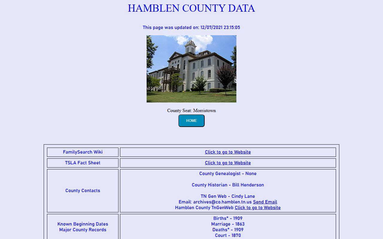 Hamblen County obituary records at Tennessee Genealogical Society county page