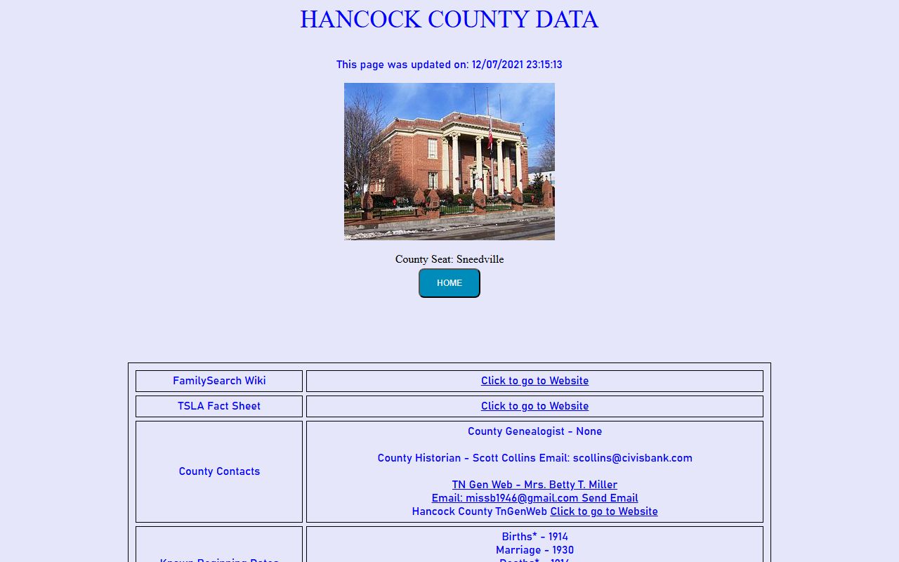 Hancock County obituary records on Tennessee Genealogical Society county page