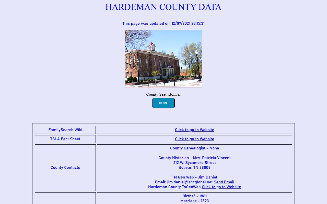 Hardeman County obituary records on Tennessee Genealogical Society county page