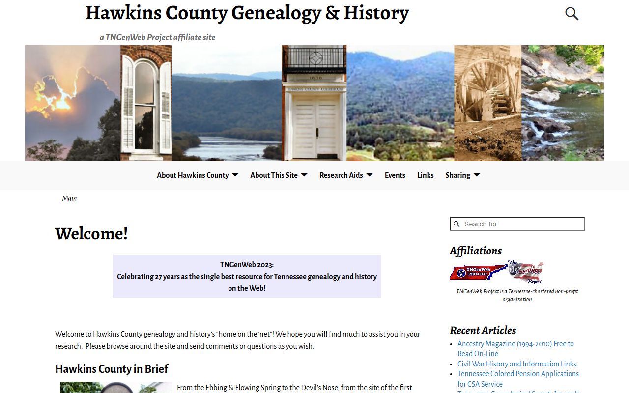Hawkins County obituary records on the TNGenWeb county page