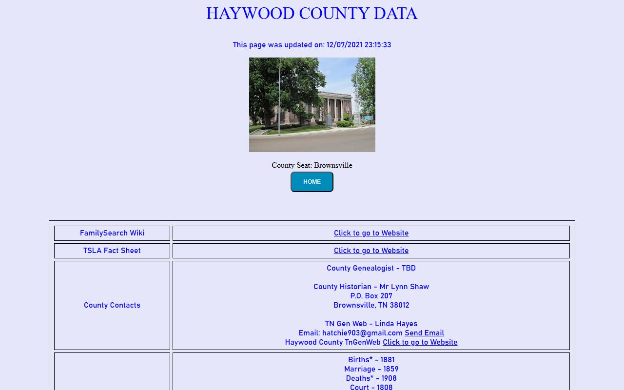 Haywood County obituary records on the Tennessee Genealogical Society county page