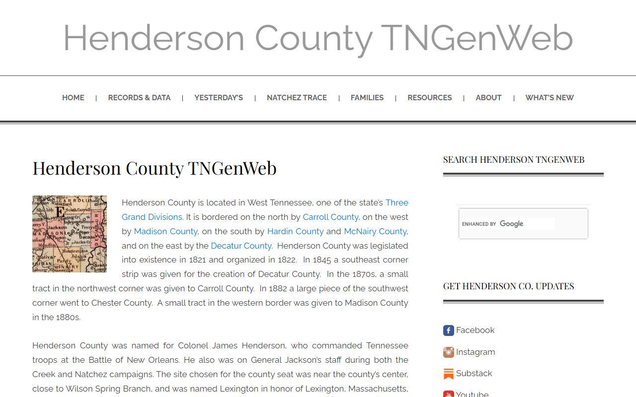 Henderson County obituary records on the TNGenWeb county page