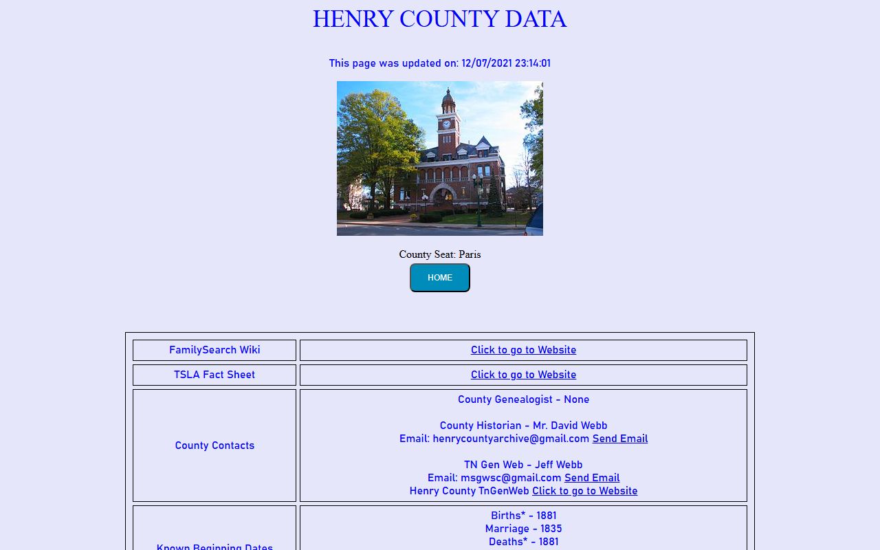 Henry County obituary records on the Tennessee Genealogical Society county page