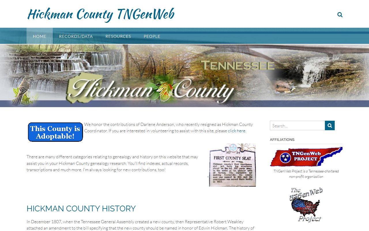 Hickman County obituary records on the TNGenWeb county page