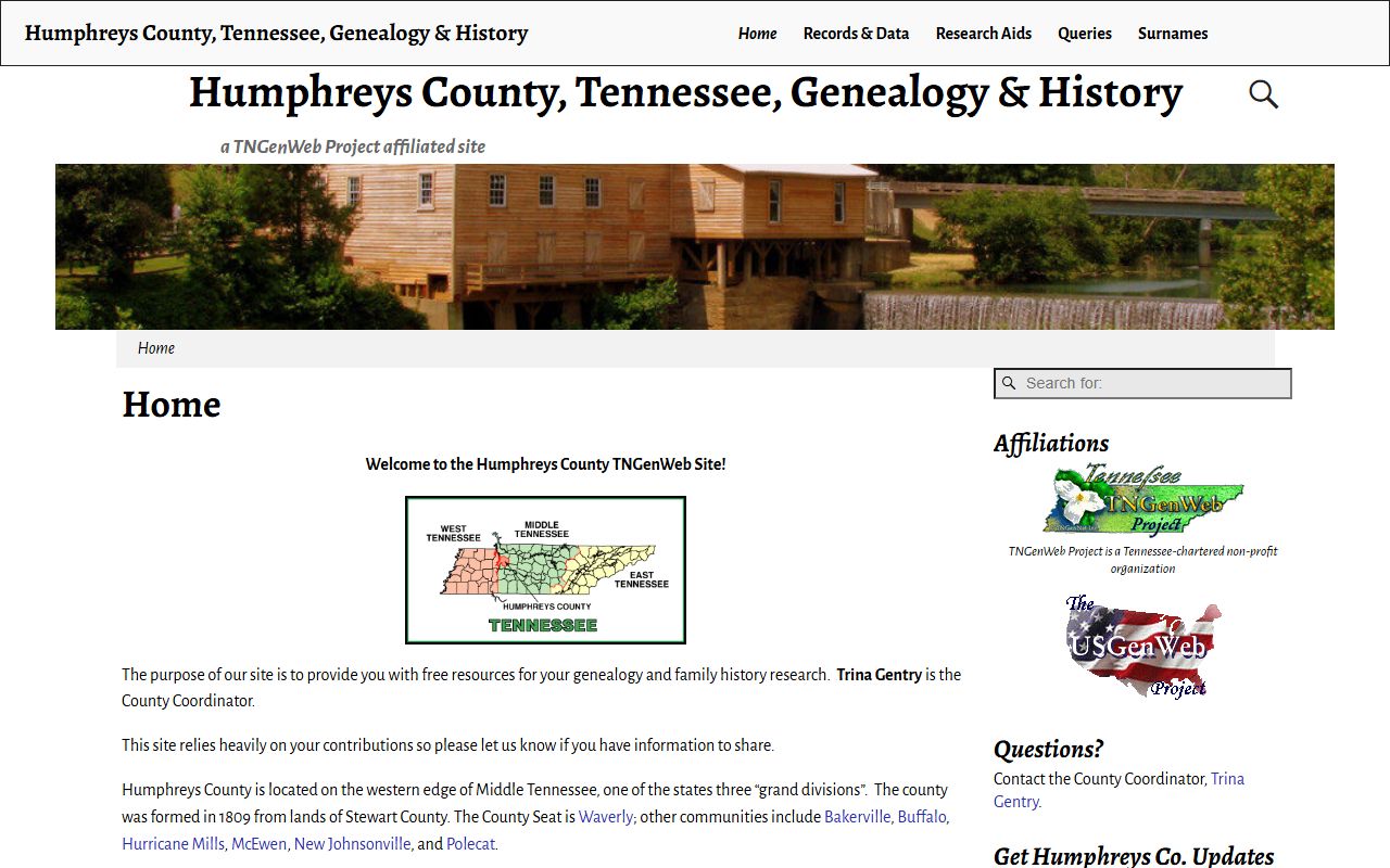 Humphreys County obituary records on TNGenWeb