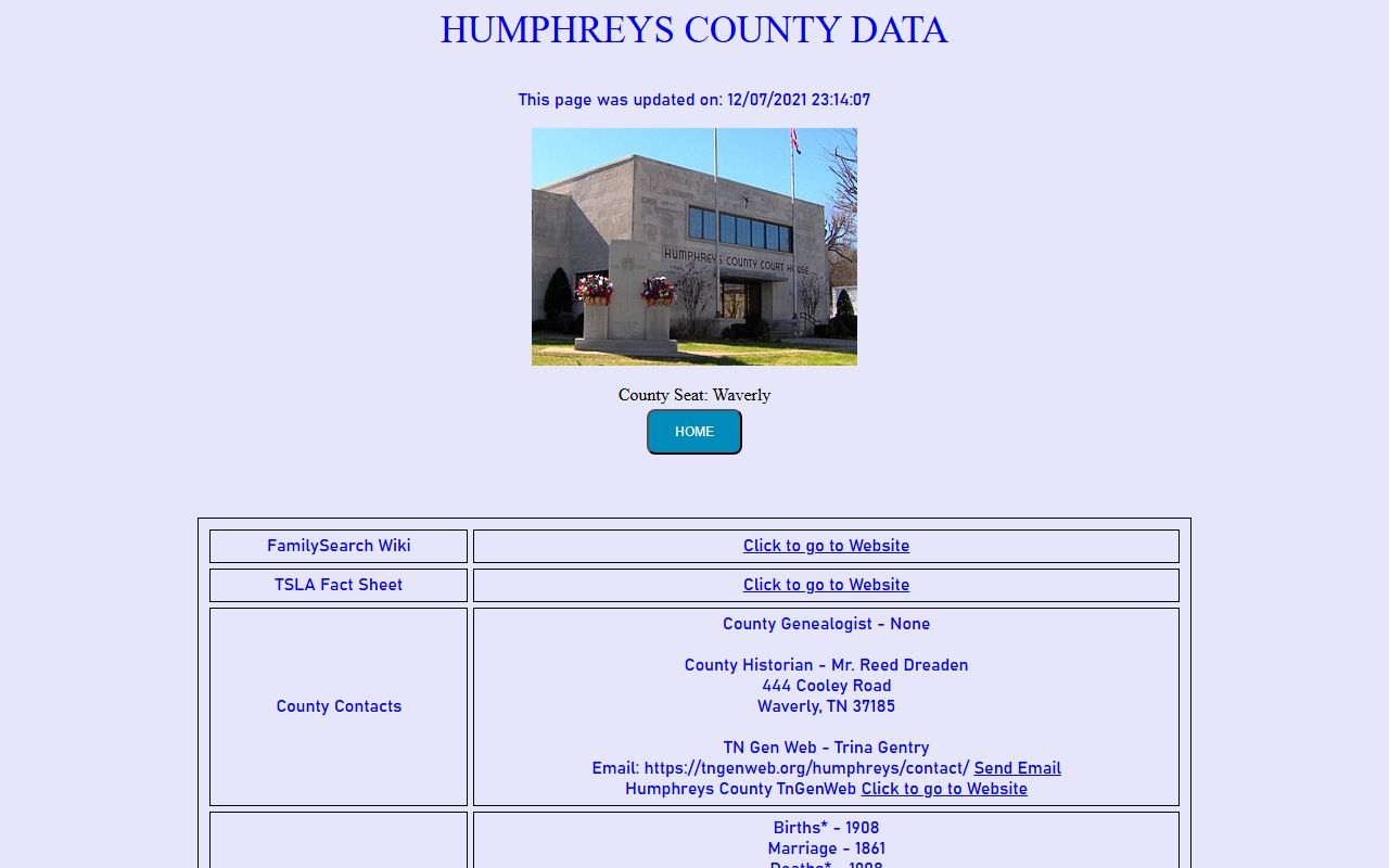 Humphreys County obituary records on the Tennessee Genealogical Society county page
