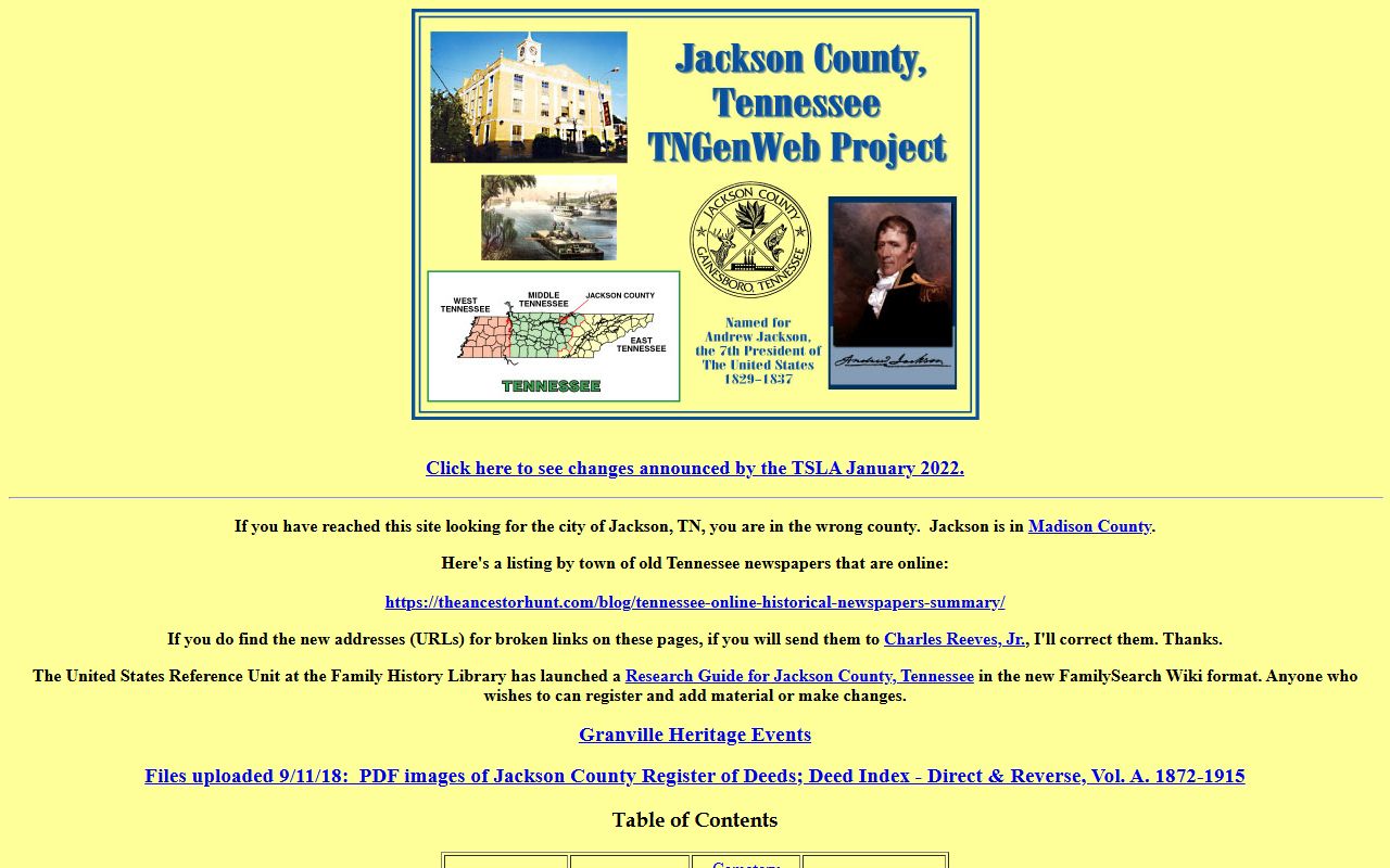 Jackson County obituary records on TNGenWeb