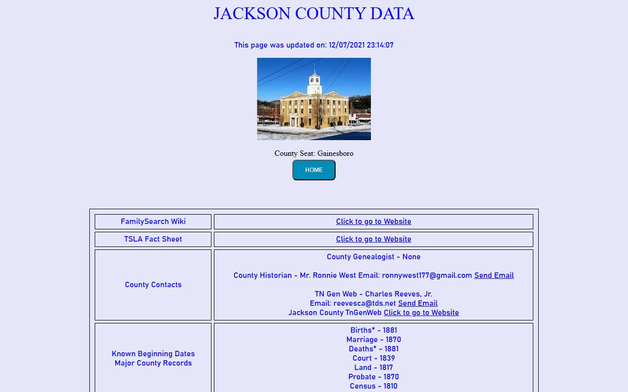 Jackson County obituary records on the Tennessee Genealogical Society county page