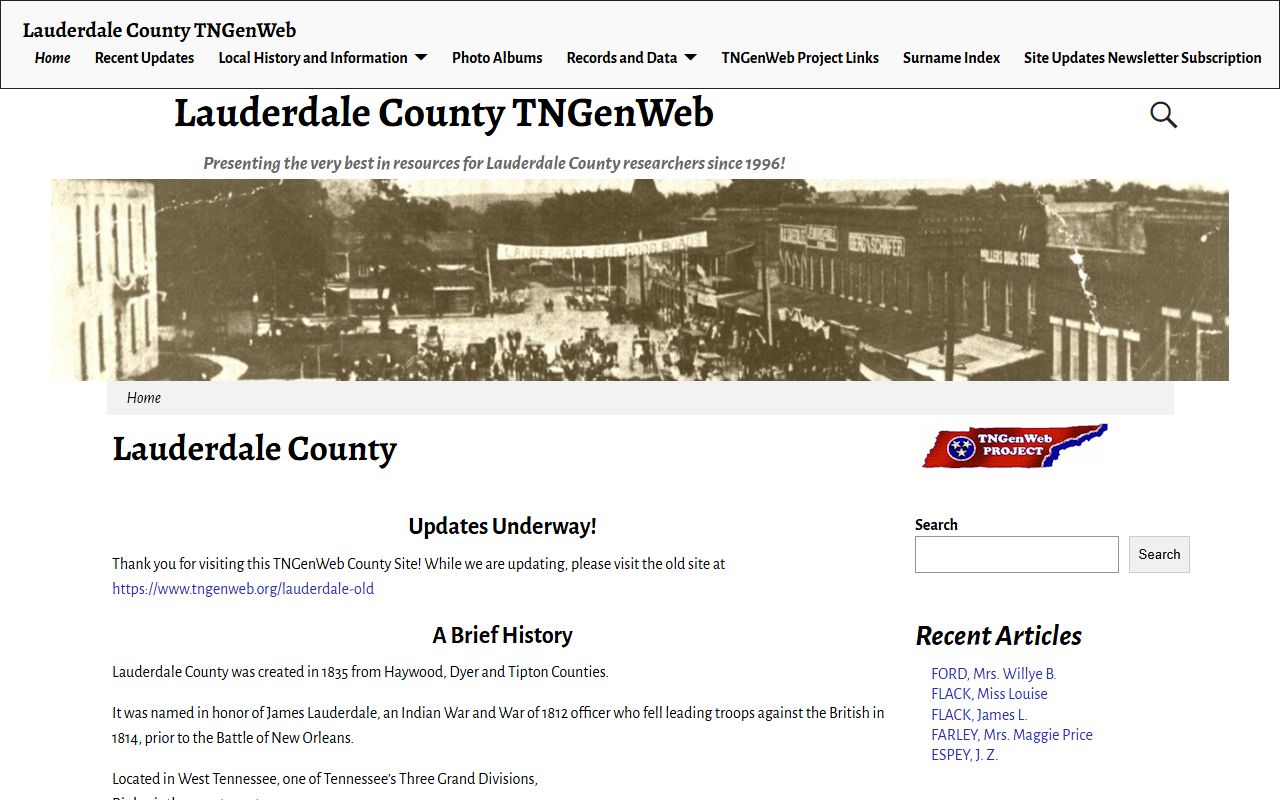 Lauderdale County obituary records from TNGenWeb