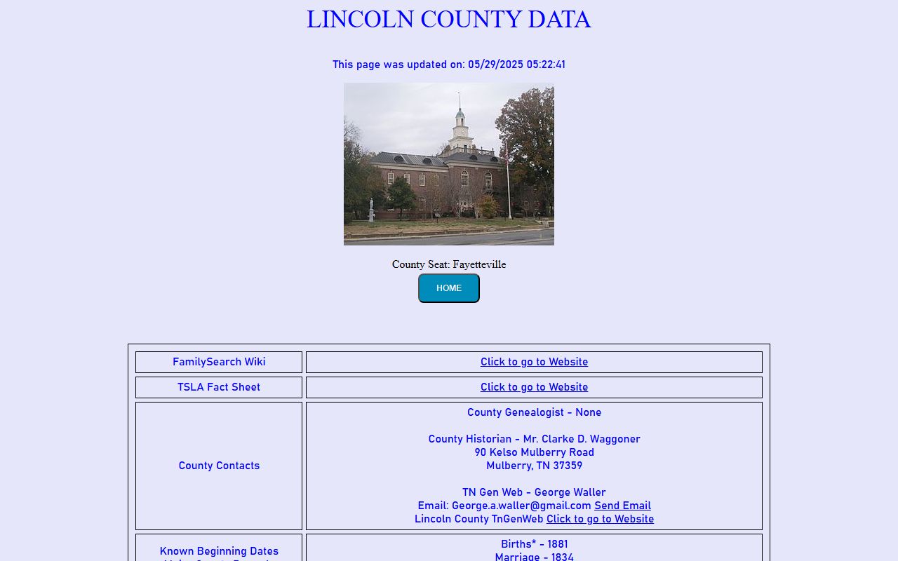 Lincoln County obituary records at Tennessee Genealogical Society county page