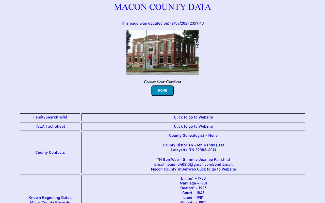 Macon County obituary records at Tennessee Genealogical Society county page