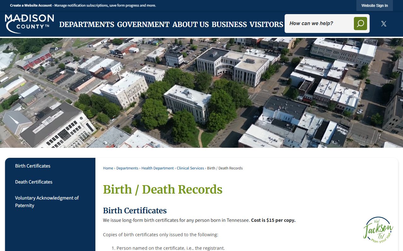 Madison County obituary records on Madison County birth and death records page