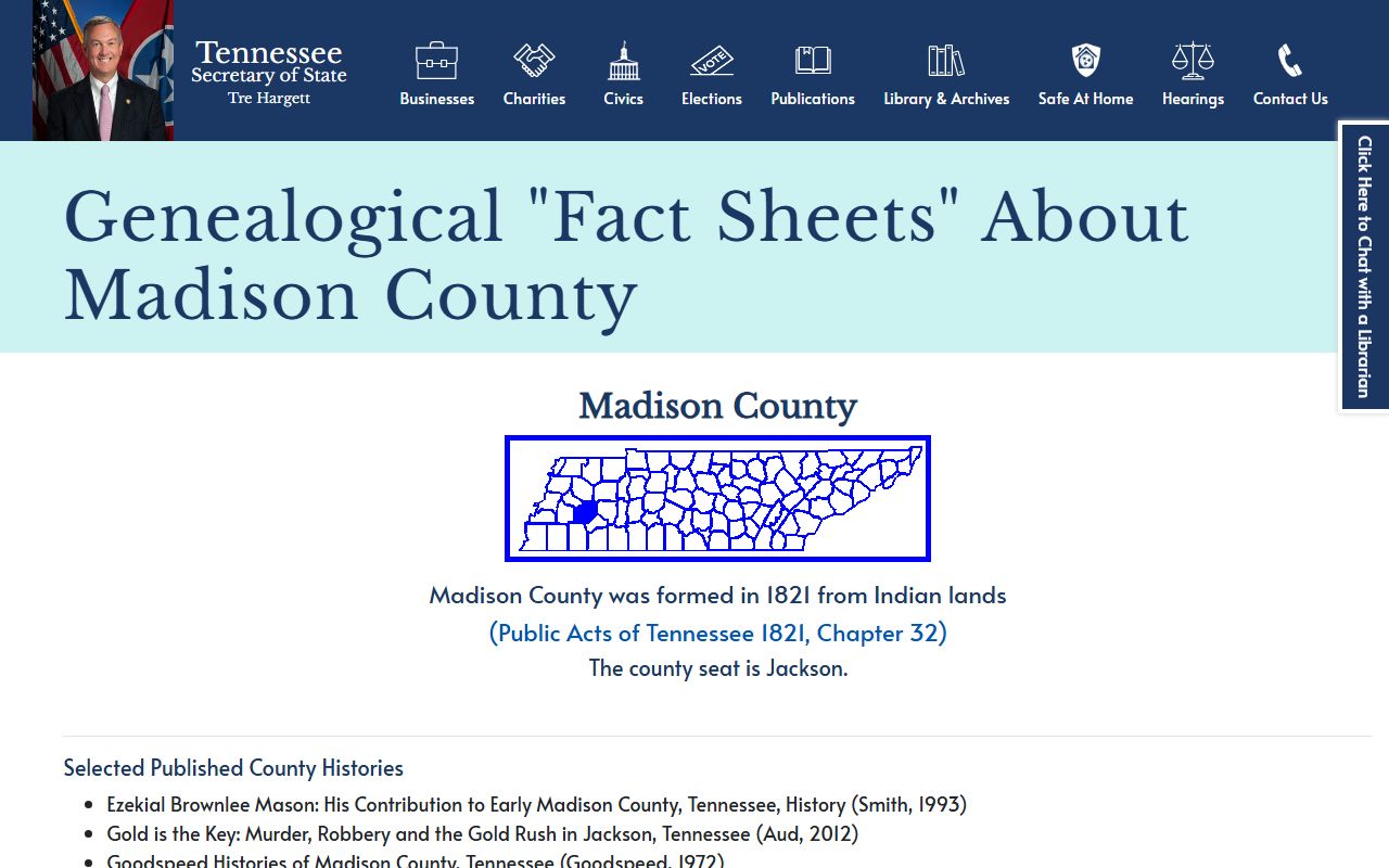 Madison County obituary records in the TSLA county fact sheet