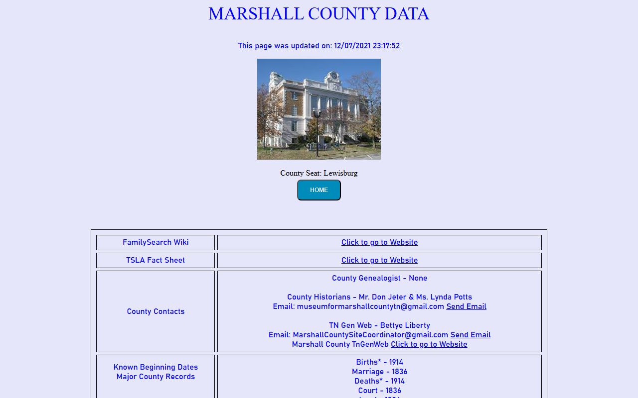 Marshall County obituary records on Tennessee Genealogical Society county page