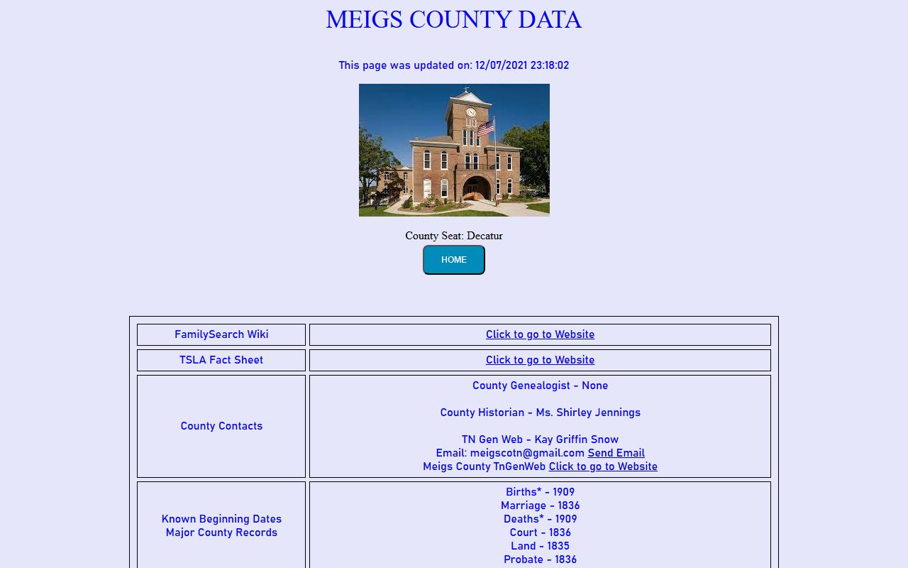Meigs County obituary records on the Tennessee Genealogical Society county page