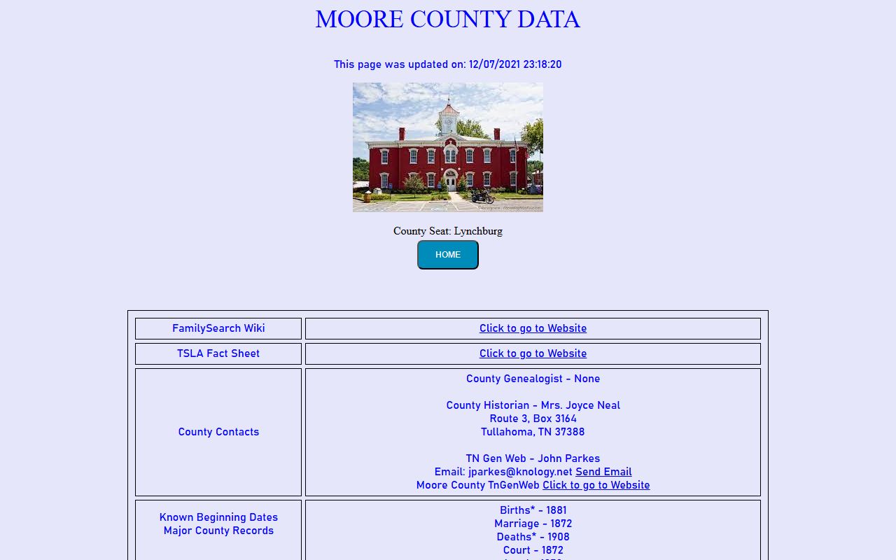 Moore County obituary records at Tennessee Genealogical Society county page