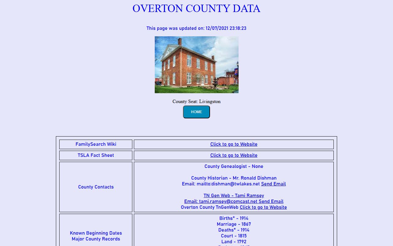 Overton County obituary records on the Tennessee Genealogical Society county page