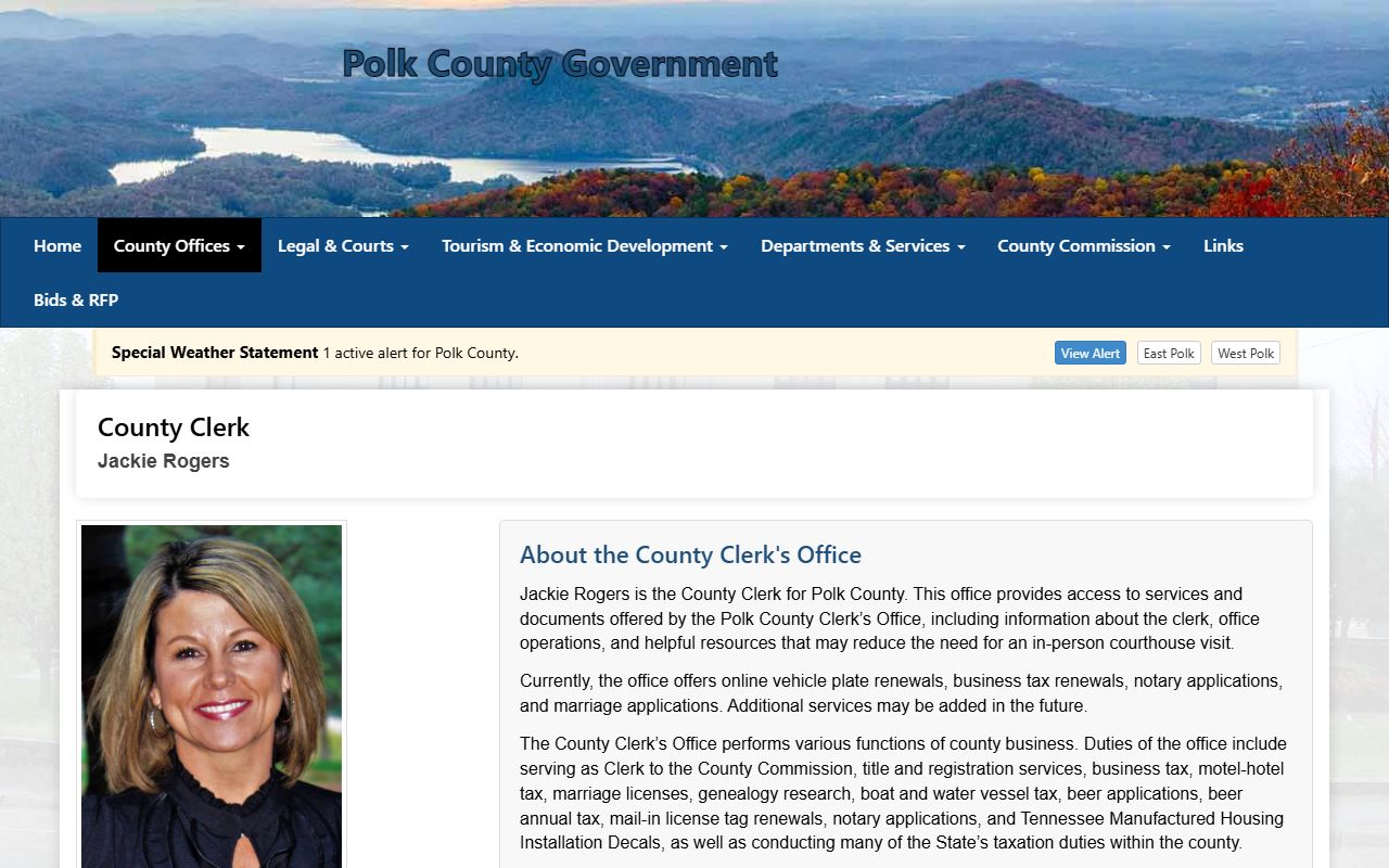 Polk County obituary records on the Polk County clerk page