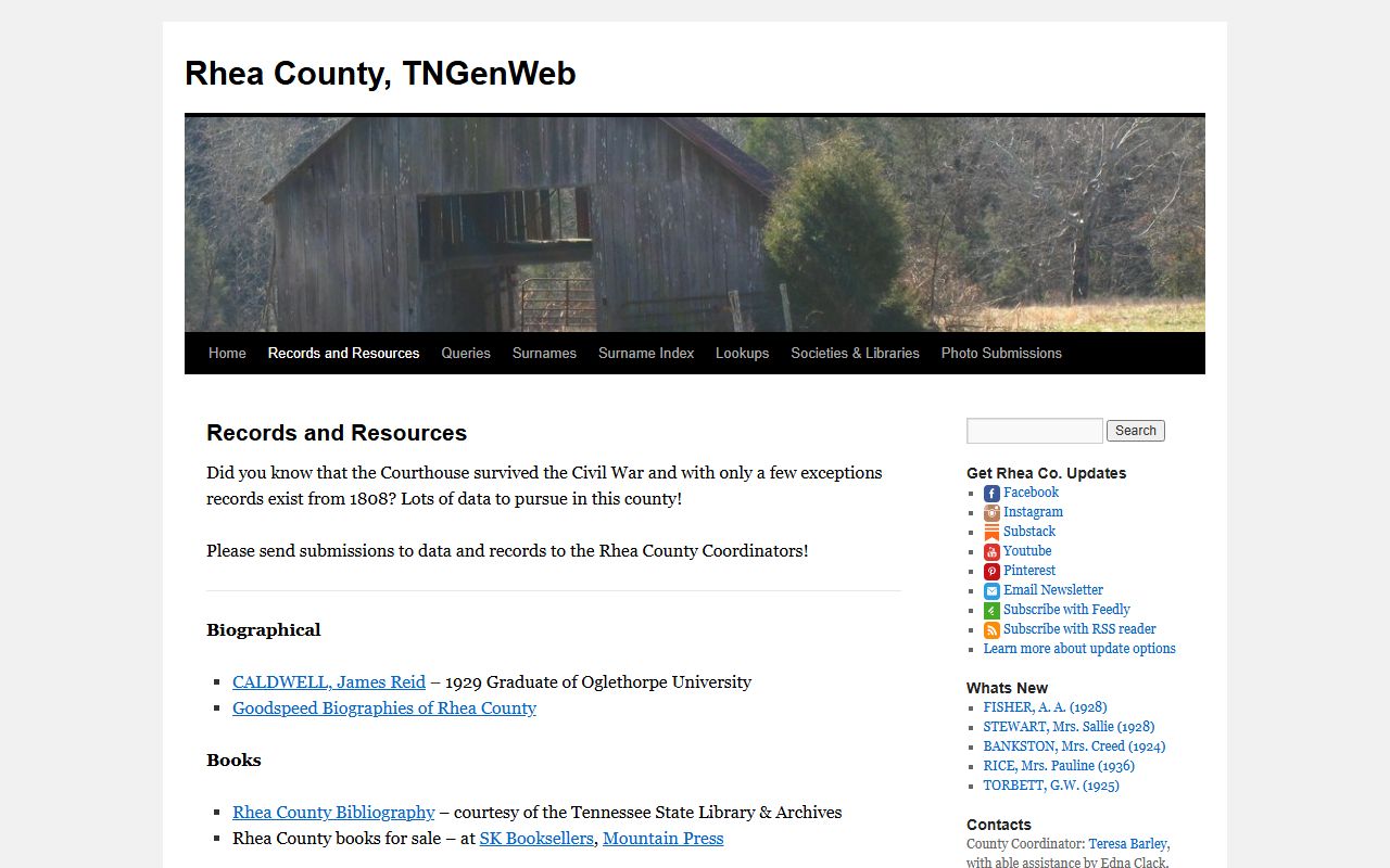 Rhea County obituary records from TNGenWeb