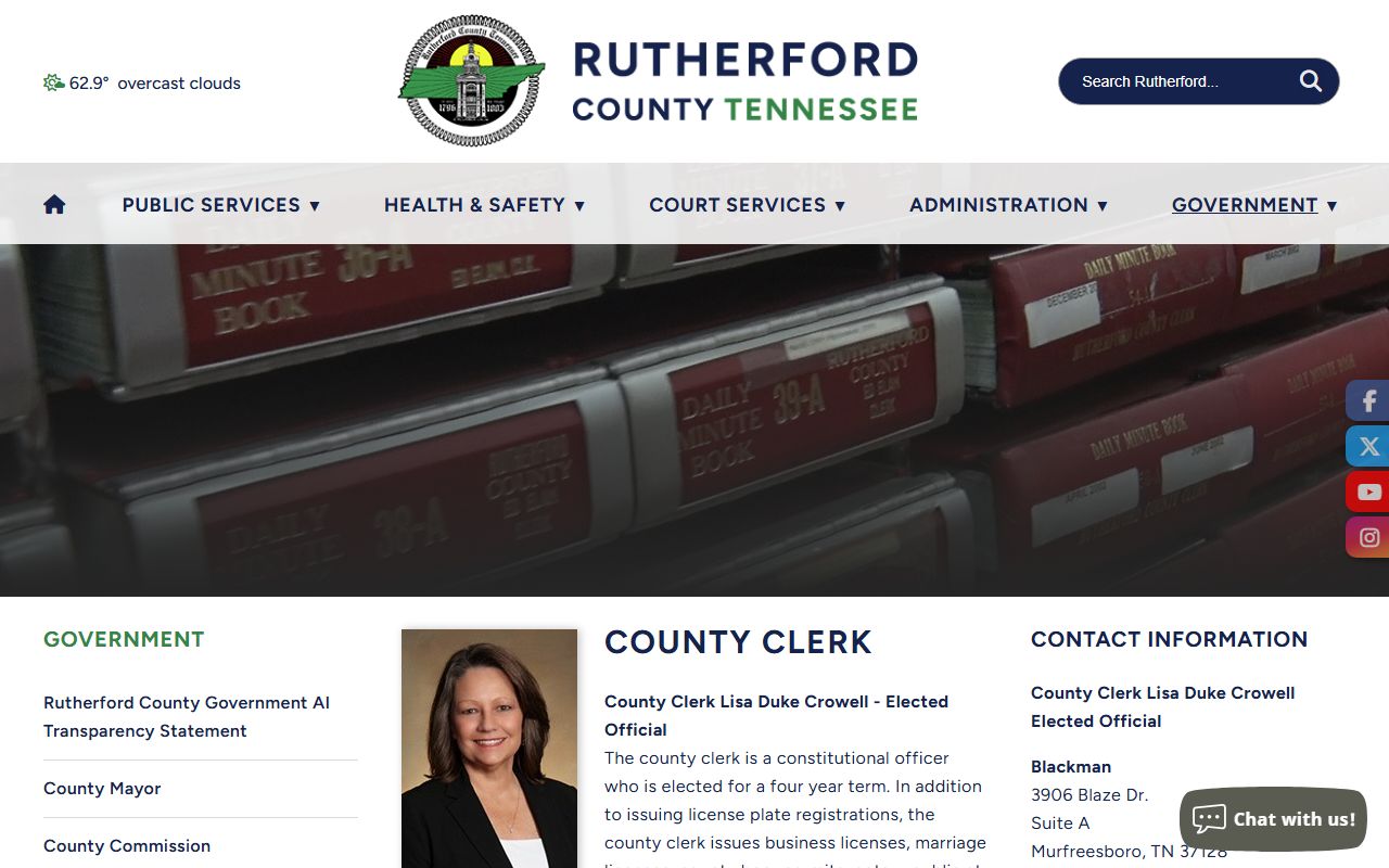 Rutherford County obituary records on Rutherford County Clerk page