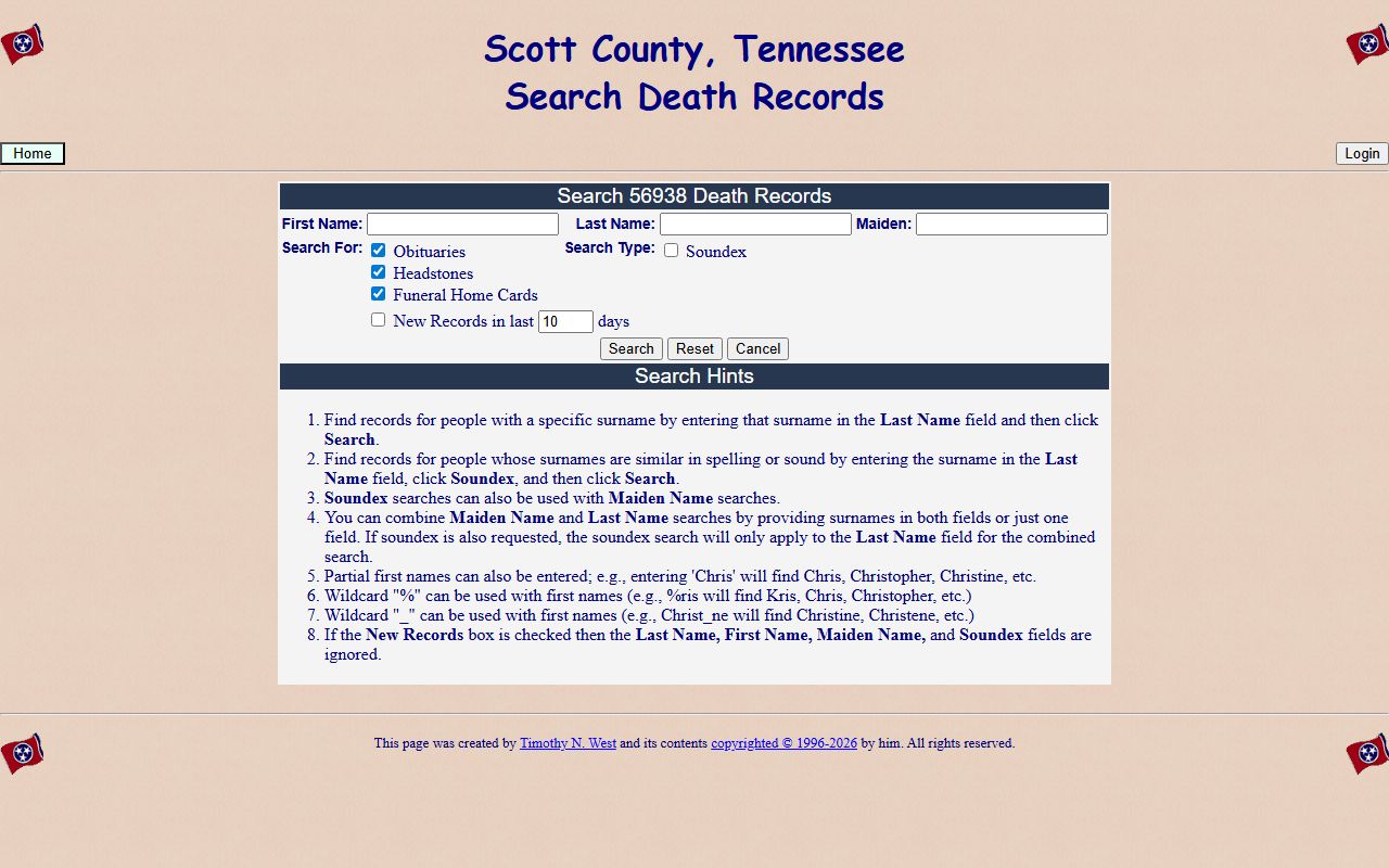 Scott County obituary records on Scott County death records search