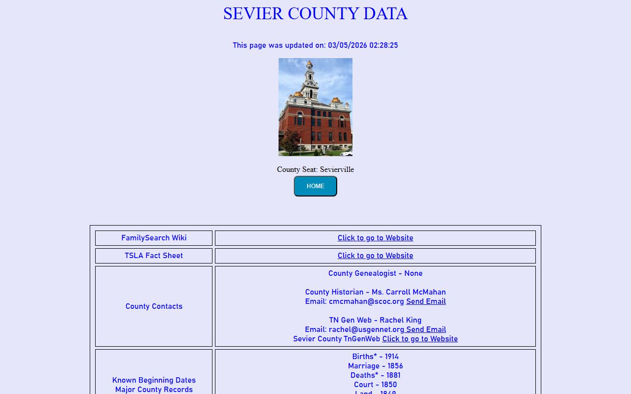 Sevier County obituary records on the Tennessee Genealogical Society county page