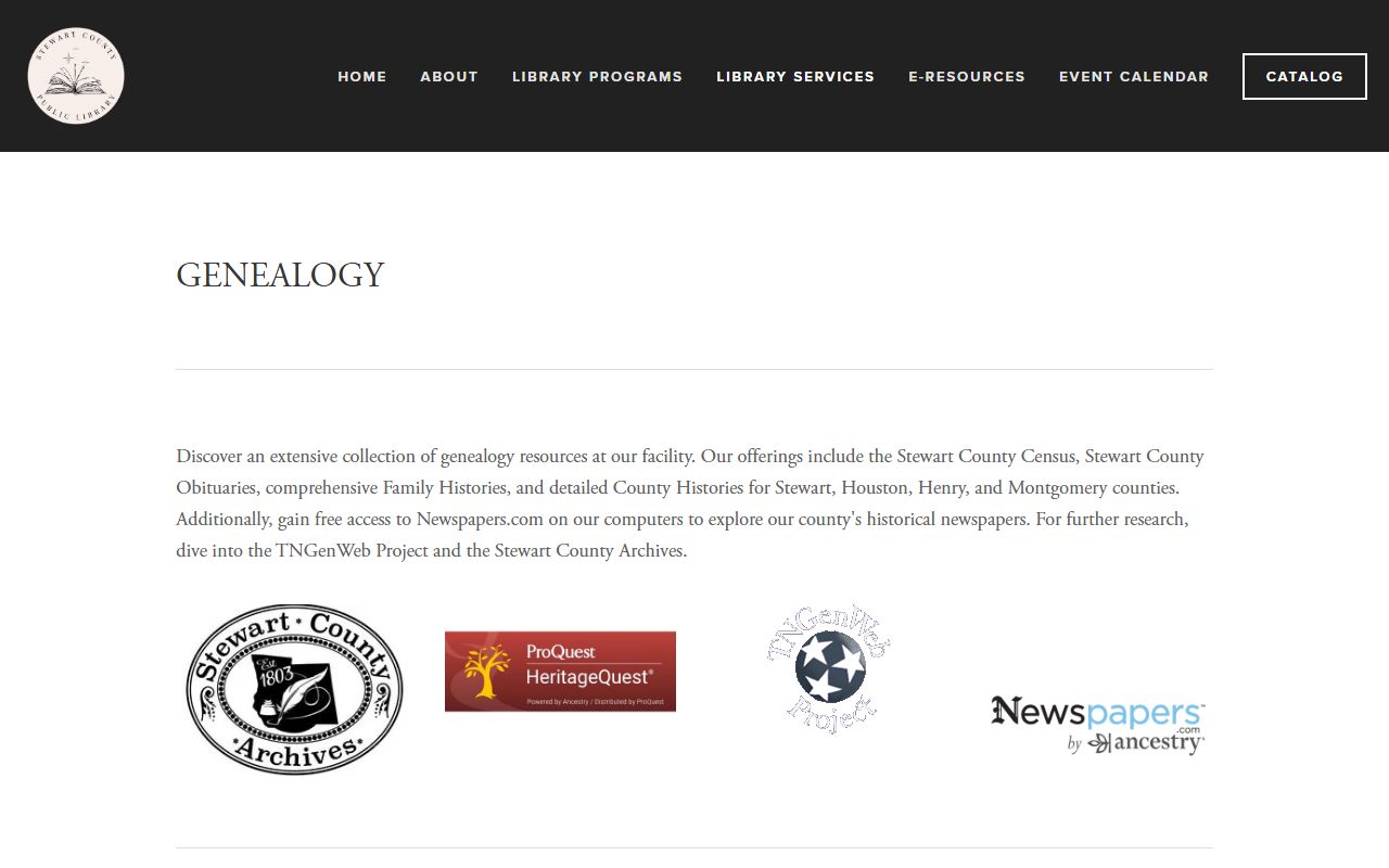 Stewart County obituary records on the Stewart County Public Library genealogy page