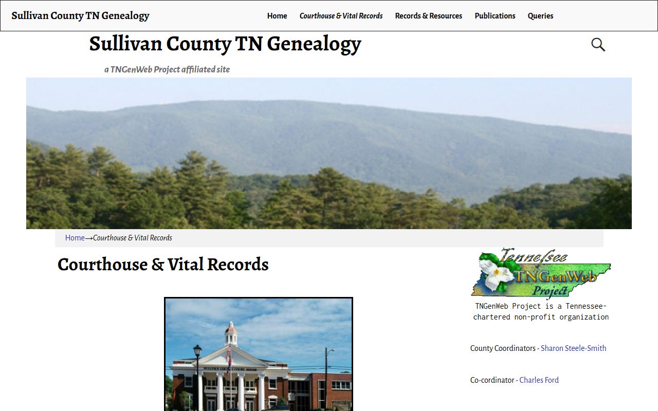 Sullivan County obituary records on the courthouse page