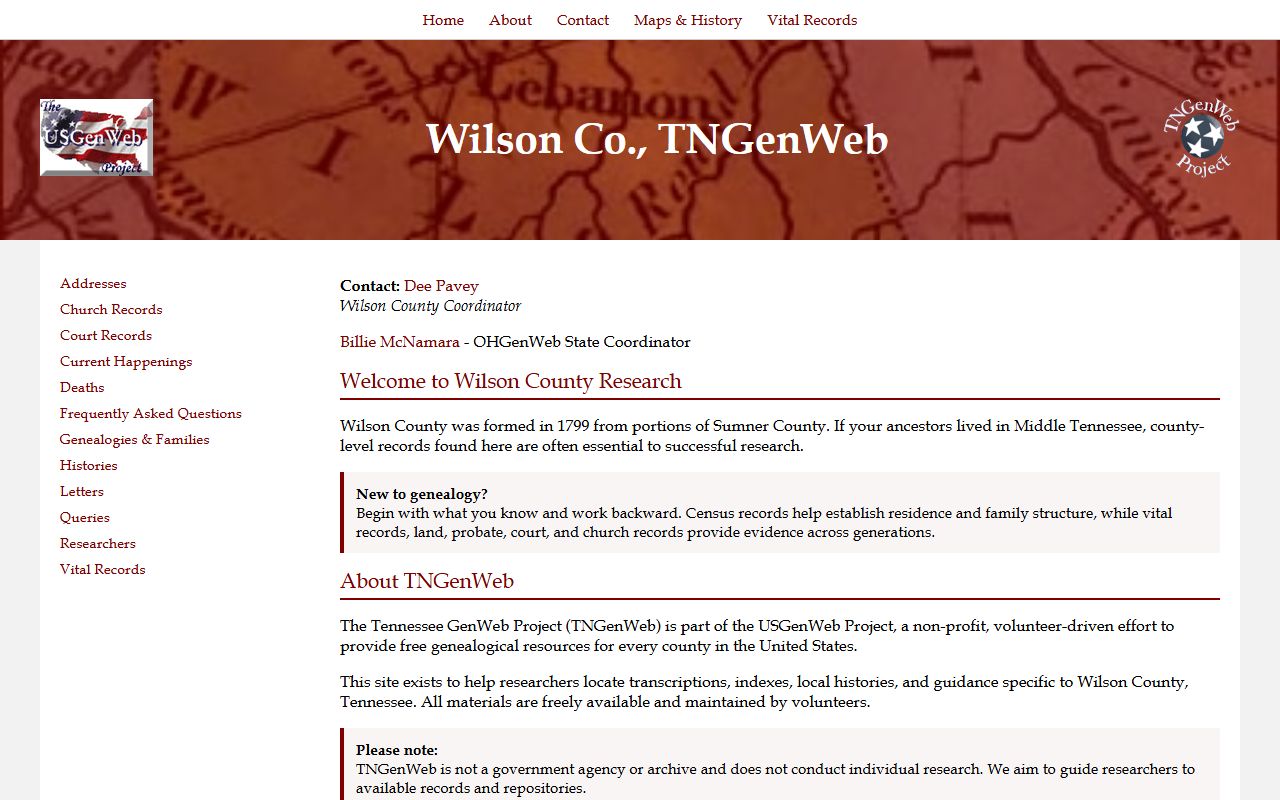 Wilson County TNGenWeb obituary records