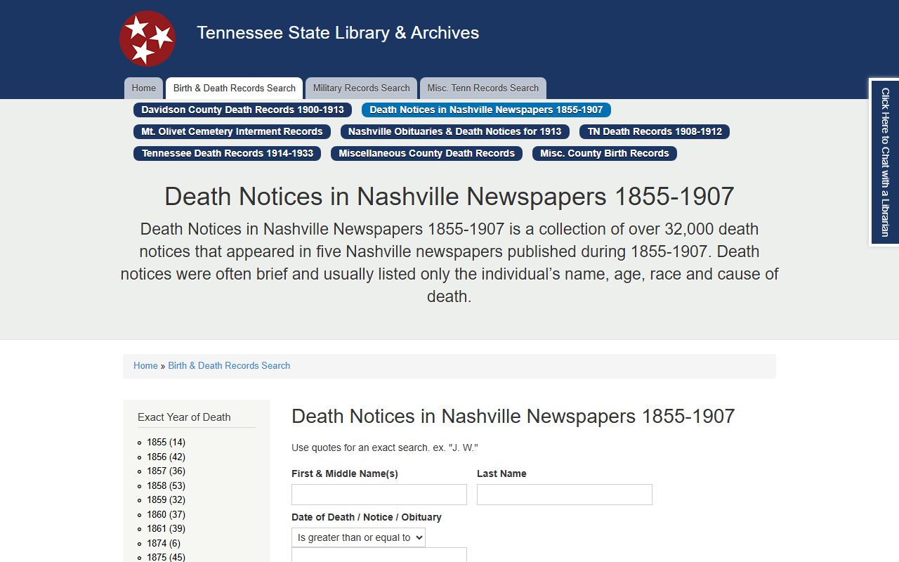 Tennessee obituary records death notices database for Nashville newspapers