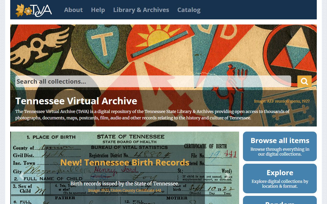 Tennessee obituary records and released materials in the Tennessee Virtual Archive